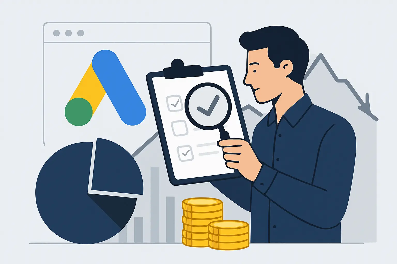 Auditoria Google Ads completa: corte desperdício